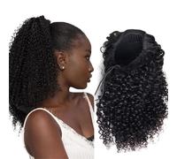 Cola de caballo con cordón para mujeres negras, extensión de coleta rizada y kinky, cabello humano brasileño Remy, cabello humano natural negro,10inch