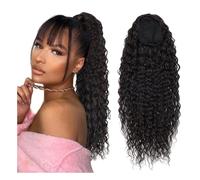Cola de caballo con cordón y ondas profundas, cabello humano brasileño, cola de caballo rizada, extensiones de cabello con clip(22inches)