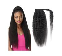 Cola de Caballo de 10-26 pulgadas Kinky Straight Cola de Caballo Clip en extensiones de cola de caballo Yaki Simple Magic Paste de pelo humano virgen para mujeres Peinado (negro natural, 26 pulgadas)