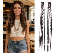 Cola De Caballo Elástica Dread, Cola De Caballo Trenzada Elástica De 2 Piezas, Fácil De Manejar For Celebraciones Navideñas, Juegos De Roles Y Peinado Diario(Dark Brown Mix,20 Inch)