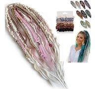 Cola De Caballo Elástica Dread, Extensión De Cabello Boho Dreadlock Con Cuentas, Instalación De Un Minuto De Cabello Boho Con Cuentas Y Dijes For Festival(06)