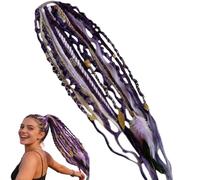 Cola de caballo elástica para rastas con cinta, extensiones de cabello trenzadas a mano bohemias con perlas y colgantes, accesorios trenzas, para una cola de caballo en solo un minuto (H)