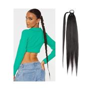 Cola de caballo, Extensión de cola caballo trenzada recta Yaki 66 cm con liga - Cabello sintético suave(Darkest Brown)