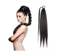 Cola de caballo, Extensión de cola caballo trenzada recta Yaki 66 cm con liga - Cabello sintético suave(Medium Brown)