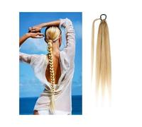 Cola de caballo, Extensión de cola caballo trenzada recta Yaki 66 cm con liga - Cabello sintético suave(Dark Blonde+Bleach Blonde)