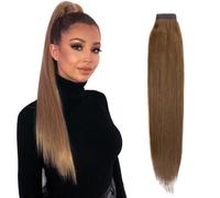 cola de caballo Extensión de cola de caballo con lazo mágico de cabello humano 100% Remy(Brownish yellow)