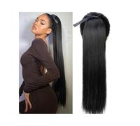 Cola de Caballo Extensione Extensión de cola de caballo de cabello humano, 40,6 a 26.0 in de largo, recto, envolvente alrededor de cola de caballo, extensión de pelo Remy negro natural, clip en cola d