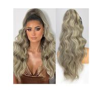 Cola de Caballo Extensiones de cabello de cola de caballo largo ondulado, cola de caballo sintética de 26 pulgadas con cordón, Clip en cola de caballo ondulada for mujeres negras Chica Postizos de Pel