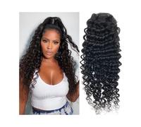 Cola de caballo Extensiones de cabello humano brasileño con cola caballo rizada y ondas profundas, cordón ajustable, clip for mujeres negras Peinado(1B,12inches)