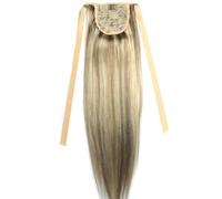 Cola de caballo, Extensiones de cabello humano Remy con clip, 16-26 pulgadas, cinta for cola de caballo, 100 g, liso(Gold+brown,20inch)