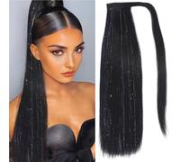 Cola de caballo, Peluca de cola de caballo de seda láser colorida for mujer con correa larga y recta(Light brown)