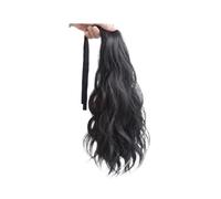 Cola de caballo Peluca sintética de pelo largo atado con ondas agua, volumen aumentado, natural, cabello simulado Peinado(Natural Black)
