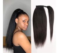 Cola de caballo recta y rizada, extensión larga de cola de caballo recta Yaki envolvente for mujeres negras, cabello humano brasileño, cola de caballo con clip en pieza de cabello de cola de caballo (