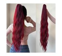 Cola de caballo rizada Extensiones Suave Natural Multicolor 32" Extensión de cola de caballo con garra Cabello rizado Onda de agua Clip en cabello Extensiones de cabello para mujeres(Red)