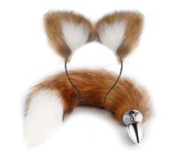 Cola de perro marrón de dos colores, pinza para el pelo, orejas de metal expandido para juegos de rol