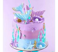 cola de sirena adorno para tarta concha de mar decoración para tarta bajo el mar cola de sirena adorno para tarta fiesta de sirenas