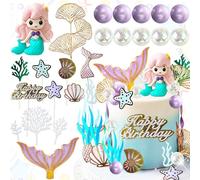 cola de sirena decoración tarta fondant conchas mar fiesta accesorios