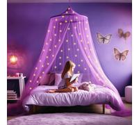 Cola prpura para la cama de nias con Glow in the Dark Stars - Princess Mosquito Net Room Decor - Kids & Baby Beding con luces de galaxia - 1 Ca