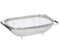 Colador de acero inoxidable para fregadero, extensible, con asas, 33 x 23,5 x 10 cm, color plateado