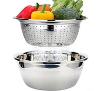 Colador de Cocina Acero Inoxidable y Cuenco de Mezcla Set, Colador Escurridor Bol de Metal Ensaladera Bol para Escurrir Alimentos, Verduras, Frutas, Pastas y Servir, 26cm