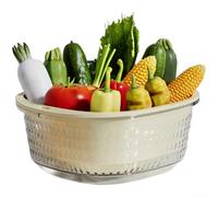 Colador de cocina de plástico de dos niveles con cubierta antipolvo para frutas, cuenta con espacio antielevado y espaciosa cesta de drenaje (beige)