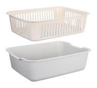Colador de dos niveles para frutas y verduras con drenaje mejorado y atributos de ahorro de espacio, para la preparación organizada de alimentos de cocina
