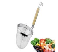 Colador de fideos, colador de pasta de acero inoxidable con mango ergonómico de madera, cesta grande de fideos con lados altos, cesta de malla para pasta para el hogar y restaurantes