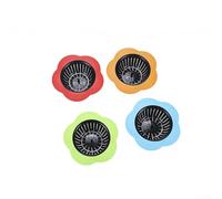 Colador de fregadero de cocina en forma de flor, paquete de 4, cubierta de filtro de drenaje de plástico para baño, ducha, lavavajillas, juego de recolector de escombros multicolor, rojo, naranja