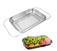 Colador de fregadero extensible de acero inoxidable para cocina, escurridor de malla fina con uso versátil, para pasta, arroz, frutas, verduras, lavado, 40,5 x 21 x 5,5 cm