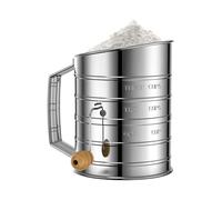 Colador de harina de acero inoxidable con agitador, colador de malla fina para hornear, esparcidor de azúcar en polvo y harina para pasteles, pan y pasteles, colador manual de manivela, herramienta de