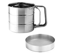 Colador de Harina de Acero Inoxidable con Mango - Colador Manual para Harina y Azúcar Glass, Colador Fino de Cocina Ø15cm, Capacidad 250g - 9,2cm x 10cm, con Base de Colador (Ø15cm)