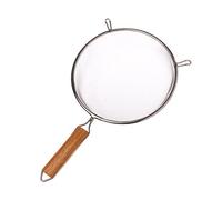 Colador de malla doble de acero inoxidable con mango de madera, kit de herramientas para hornear de 5 tamaños con recipiente