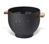 Colador de metal con mango de madera y base estable, cesta coladora de cocina de acero con recubrimiento en polvo para escurrir pasta, verduras y frutas (7 cuartos de galón, negro mate)