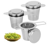 Colador de té para té suelto con tapa, 3 piezas de colador de té para taza, filtro de té de acero inoxidable con tapa y asas plegables, malla fina y apto para lavavajillas.