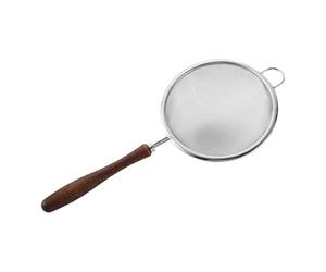 Colador fino, tamiz de mano de acero inoxidable con mango de madera, espumador multifuncional reutilizable para té, arroz, coctelería