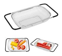 Colador Fregadero Retráctil De Acero Inoxidable,Colador de Cocina Acero Inoxidable Oval de 6 litros con Cesta de Tamiz Fino y Cuchara Extensible,Escurridor Fregadero para Lavar Verduras Frutas