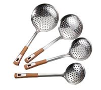 Colador para cocina, 1 unidad, 4 tamaños, acero inoxidable grueso, mango largo, colador de aceite, colador de alimentos con diseño de agujero para colgar (18 pulgadas)