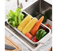 Colador para colgar sobre el fregadero, colador rectangular extensible de acero inoxidable 304 para drenar pasta, frutas, verduras