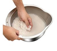 Colador para limpiador de arroz, cuenca de drenaje multiusos de acero inoxidable 304, estanque vegetal, cuenca de frutas, cesta de lavado de arroz, arandela de arroz con fondo inclinado, tamiz de