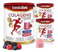 Colágeno con Magnesio y Vitaminas C y D en Polvo 250 g (Pack de 3) - Colágeno Hidrolizado Sabor Frutos Rojos - Complemento Alimenticio para Huesos, Músculos y Formación Normal de Colágeno - Bestdiet