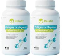 Colágeno hidrolizado con Magnesio y Vitaminas C y D - 180 Comprimidos | Articulaciones y Músculos Fuertes | Energía para el deporte | Suministro de 1 mes| Relafit - Laboratorios (Paquete de 2)