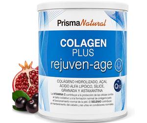 Colágeno Hidrolizado en Polvo - 300 g - Colagen Plus Rejuven-Age con Ácido Hialurónico, Vitamina C y Selenio - Complemento Alimenticio - Apoyo a la Piel, Articulaciones y Anti-Edad - Prisma Natural