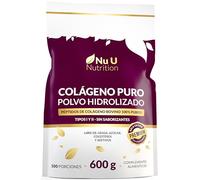 Colágeno Hidrolizado en Polvo 600g - 100 Porciones - 100% Puro - Péptidos de Colágeno Bovino con 18 Aminoácidos - Sin Saborizantes y de Rápida Disolución - Nu U Nutrition