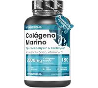 COLAGENO MARINO 2000mg PATENTADO - Tipo 1&2 Collyss® & Cartidyss® - 180 Tabletas - Colageno Hidrolizado Puro con Vitamina C - Fórmula Eficaz - Vitastrong