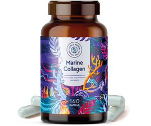 Colágeno Marino con Acido Hialuronico | 160 Cápsulas | Colageno Hidrolizado Puro con Ácido Hialurónico, Espirulina Azul y Elastina Marina | Collagen para la Piel, el Cabello y las Uñas | Alpha Foods