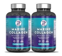 Colageno Marino Hidrolizado Puro con Acido Hialuronico, Vitamina C - Coéncima Q10, y Zinc, Marine Collagen, Colágeno Marino con Acido Hialurónico (120 Caps x 2 Botes)