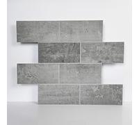 COLAMO 5 hojas de azulejos de metro grandes de cemento gris de 3 x 6 pulgadas para salpicaduras de pared de cocina, azulejos de mosaico autoadhesivos para pared de baño, azulejos adhesivos de ladrillo