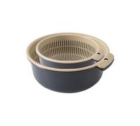 Colander Bowl Set, Vegetable Washing Basket, Non-Slip Stackable Design, Sturdy Built-In Strainer, ideal for Kitchen Use, 6.3x3.15 and 9.45x3.54 inches, Black Color, 1 Set