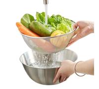 Colander Set, Grains Rinser Colander, Stainless Steel Kitchen Food Drainer, Mesh Strainer Basket with Mixing Bowl for Cooked Pasta, Fruits, and Vegetables, 19x8cm, 22x9cm