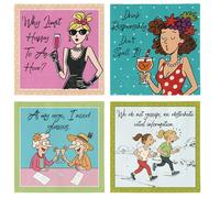 Colarr 100 servilletas de cóctel divertidas con texto en inglés "Happy Hour Don't Spill It", papel de mesa de información vital, 4 estilos, papel cuadrado vintage de 5 pulgadas, para regalos de